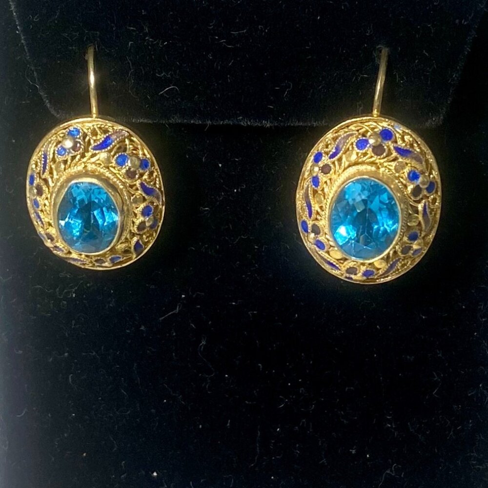 Barbara Garwood Blue Topaz Earrings 24KT Gold Over Sterling Collectable Mongolia